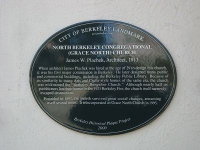 North Berkeley Congregational (Grace North) Church Marker. Click for full size. North Berkeley Congregational (Grace North) Church Marker image. Click for full size.