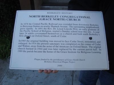 North Berkeley Congregational (Grace North) Church - Berkeley History Marker image. Click for full size.