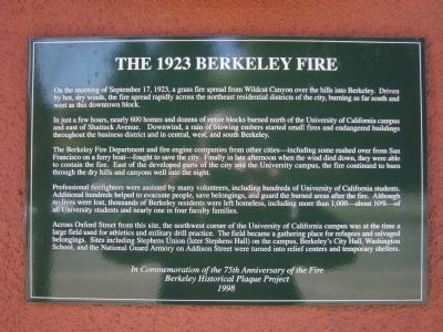 The 1923 Berkeley Fire Marker. Click for full size. The 1923 Berkeley Fire Marker image. Click for full size.