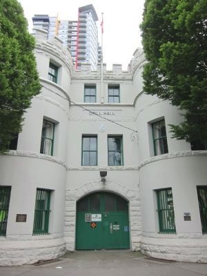 Drill Hall Entrance and Marker. Click for full size. Drill Hall Entrance and Marker image. Click for full size.