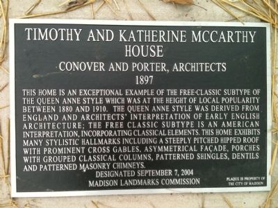 Timothy and Katherine McCarthy House Marker image. Click for full size.
