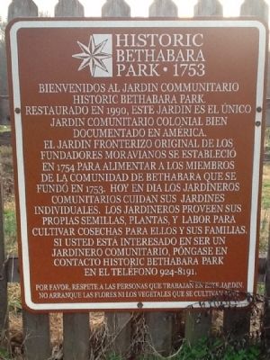 Historic Bethabara Park 1753 Marker (Spanish Version) image. Click for full size.