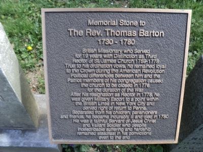 The Rev. Thomas Barton Marker. Click for full size. The Rev. Thomas Barton Marker image. Click for full size.