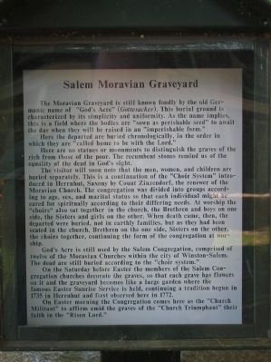 Salem Moravian Graveyard Marker. Click for full size. Salem Moravian Graveyard Marker image. Click for full size.
