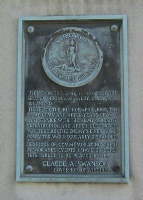 Second Virginia Cavalry, C.S.A. Tablet. Click for full size. Second Virginia Cavalry, C.S.A. Tablet image. Click for full size.