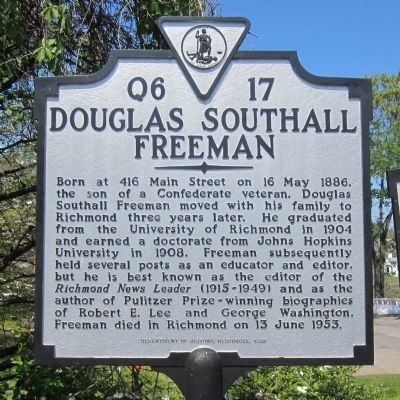 Douglas Southall Freeman Marker image. Click for full size.