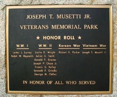 Joseph T. Musetti Jr. Veterans Memorial Park Marker image. Click for full size.