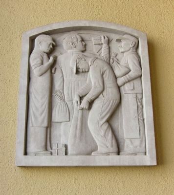 <i>Post Office Activities</i> - a sculptural relief by David Slivka, 1937 image. Click for full size.