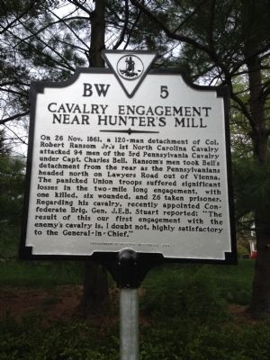 Cavalry Engagement near Hunter's Mill Marker image. Click for full size.