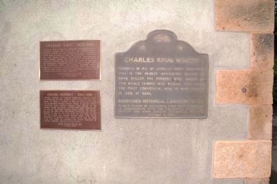 Cesare Mondavi, Charles Krug and the California Historic Landmark Markers. Click for full size. Cesare Mondavi, Charles Krug and the California Historic Landmark Markers image. Click for full size.