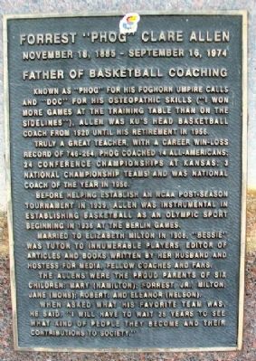 Forrest "Phog" Clare Allen Marker. Click for full size. Forrest "Phog" Clare Allen Marker image. Click for full size.