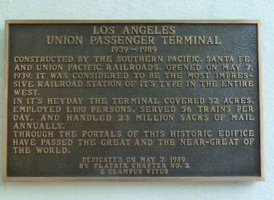 Los Angeles Union Passenger Terminal Marker. Click for full size. Los Angeles Union Passenger Terminal Marker image. Click for full size.