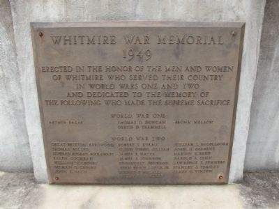 Whitmire War Memorial Marker image. Click for full size.