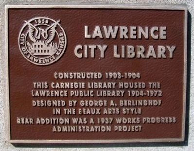 Lawrence City [Carnegie] Library Marker image. Click for full size.