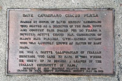Dave Cavagnaro Circus Plaza Marker. Click for full size. Dave Cavagnaro Circus Plaza Marker image. Click for full size.