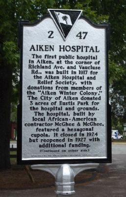 Aiken Hospital Marker image. Click for full size.