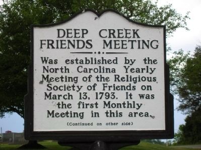 Deep Creek Friends Meeting Marker (Front) image. Click for full size.