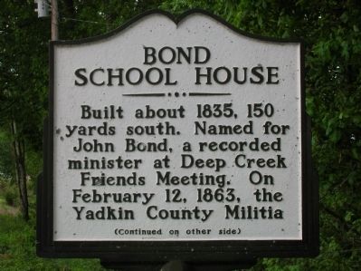 Bond School House Marker (Front) image. Click for full size.