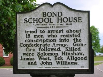 Bond School House Marker (Back) image. Click for full size.