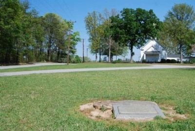 The Original Back Door Step Marker<br>Flat Rock Presbyterian Church in Distance. Click for full size. The Original Back Door Step Marker<br>Flat Rock Presbyterian Church in Distance image. Click for full size.