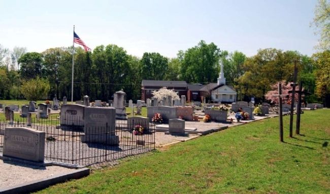 Flat Rock Cemetery Looking West<br>Flat Rock Baptist Church in Distance. Click for full size. Flat Rock Cemetery Looking West<br>Flat Rock Baptist Church in Distance image. Click for full size.