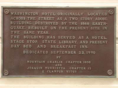 Washington Hotel Marker image. Click for full size.