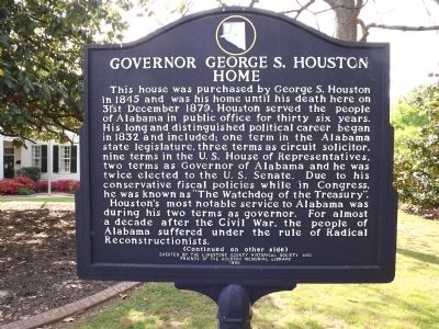 Governor George S. Houston Home Marker Front. Click for full size. Governor George S. Houston Home Marker Front image. Click for full size.