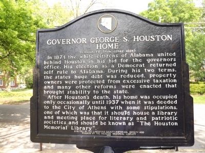 Governor George S. Houston Home Marker Back image. Click for full size.