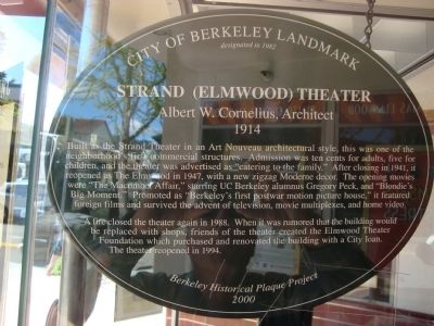 Strand (Elmwood) Theater Marker. Click for full size. Strand (Elmwood) Theater Marker image. Click for full size.