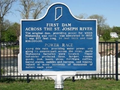First Dam Across The St. Joseph River / Power Race Marker image. Click for full size.