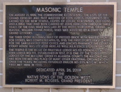Masonic Temple Marker. Click for full size. Masonic Temple Marker image. Click for full size.