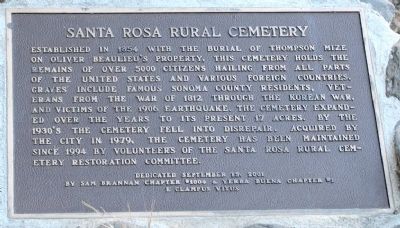 Santa Rosa Rural Cemetery Plaque image. Click for full size.