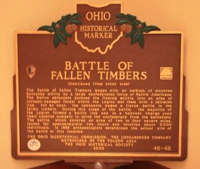Battle of Fallen Timbers Marker Reverse image. Click for full size.
