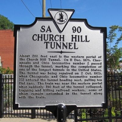 Church Hill Tunnel Marker. Click for full size. Church Hill Tunnel Marker image. Click for full size.