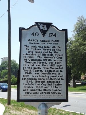 Maxcy Gregg Park Marker Reverse image. Click for full size.