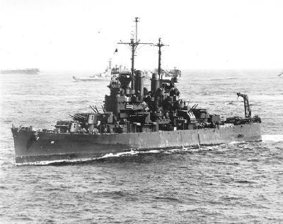 U.S.S. <i>Santa Fe</i> at sea during the Philippines Campaign image. Click for full size.
