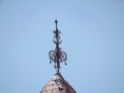 Ornamental Ironwork atop the spire. Click for full size. Ornamental Ironwork atop the spire image. Click for full size.