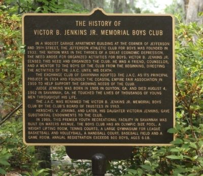 The History of Victor B. Jenkins Jr. Memorial Boys Club Marker image. Click for full size.