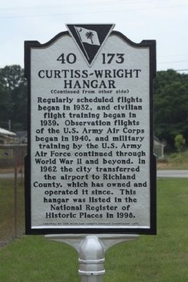 Curtiss-Wright Hangar Marker, reverse side image. Click for full size.
