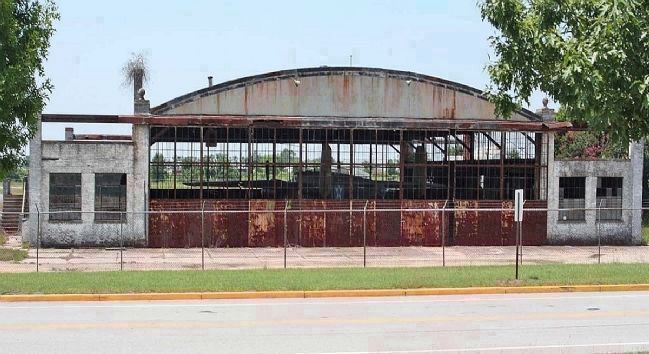 Curtiss-Wright Hangar with a B-25 , tail first, in 2011 image. Click for full size.
