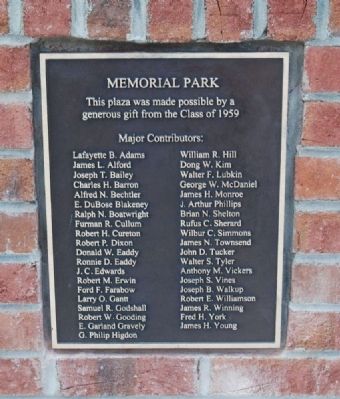 Memorial Park List of Major Contributors<br>from the Class of 1959 image. Click for full size.