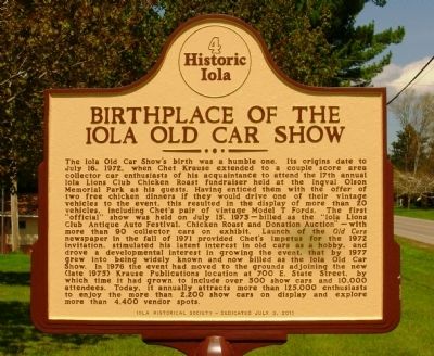 Birthplace of the Iola Old Car Show Marker image. Click for full size.