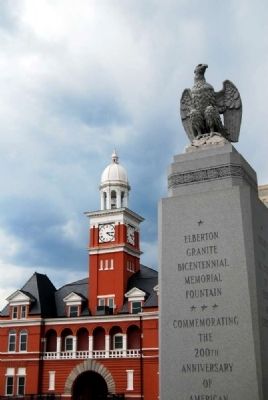 Elberton Granite Bicentennial Memorial Fountain<br>Elbert County Courthouse in Background image. Click for full size.