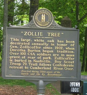 Felix K. Zollicoffer, "Zollie Tree" Marker Side 2 image. Click for full size.