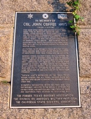 In Memory of Col. John Coffee Hays Marker image. Click for full size.