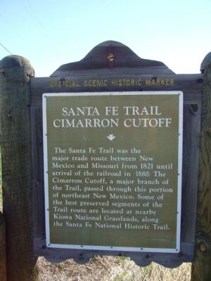 <i>Side A:</i><br>Santa Fe Trail - Cimarron Cutoff Marker image. Click for full size.
