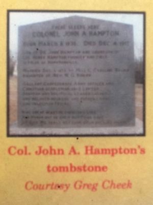Col. John A. Hampton's tombstone (Courtesy Greg Cheek) image. Click for full size.