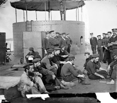 James River, Va. Sailors relaxing on deck of U.S.S. <i>Monitor</i> image. Click for full size.