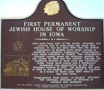 First Permanent Jewish House of Worship in Iowa Marker image. Click for full size.