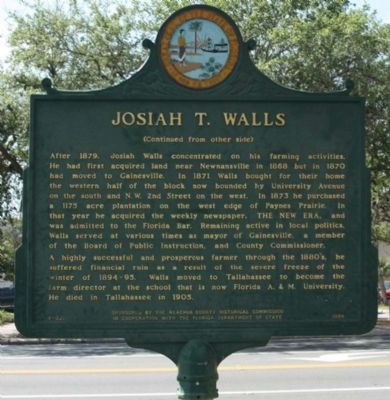 Josiah T. Walls Marker, reverse side image. Click for full size.